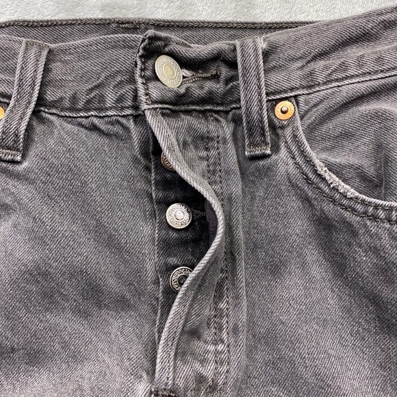 Levi's 501 Grey Wash Button Fly Straight Leg Distressed Hem Jeans Sz 27 Grunge - Picture 6 of 13